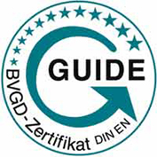 Button für den Nachweis der Ausbildung zum Guides nach europäischer Dienstleistungsnorm DIN EN 15565.